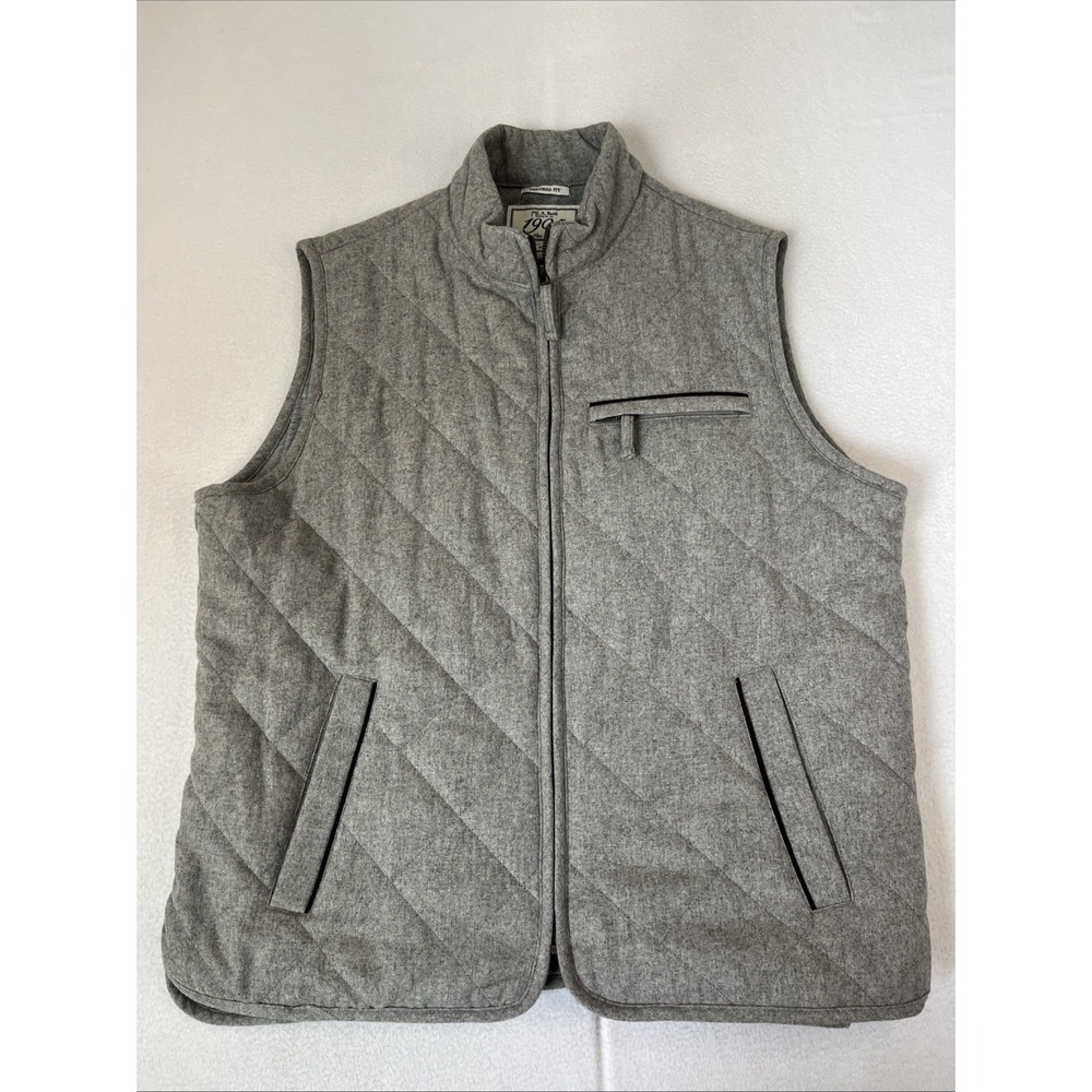Jos A Banks 1905 Vest XL Gray Quilted Tailored Fit Wool Blend Full Zip Waistcoat